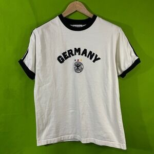 Vtg Pacific & Co Germany Soccer Ringer T-Shirt White Black Medium